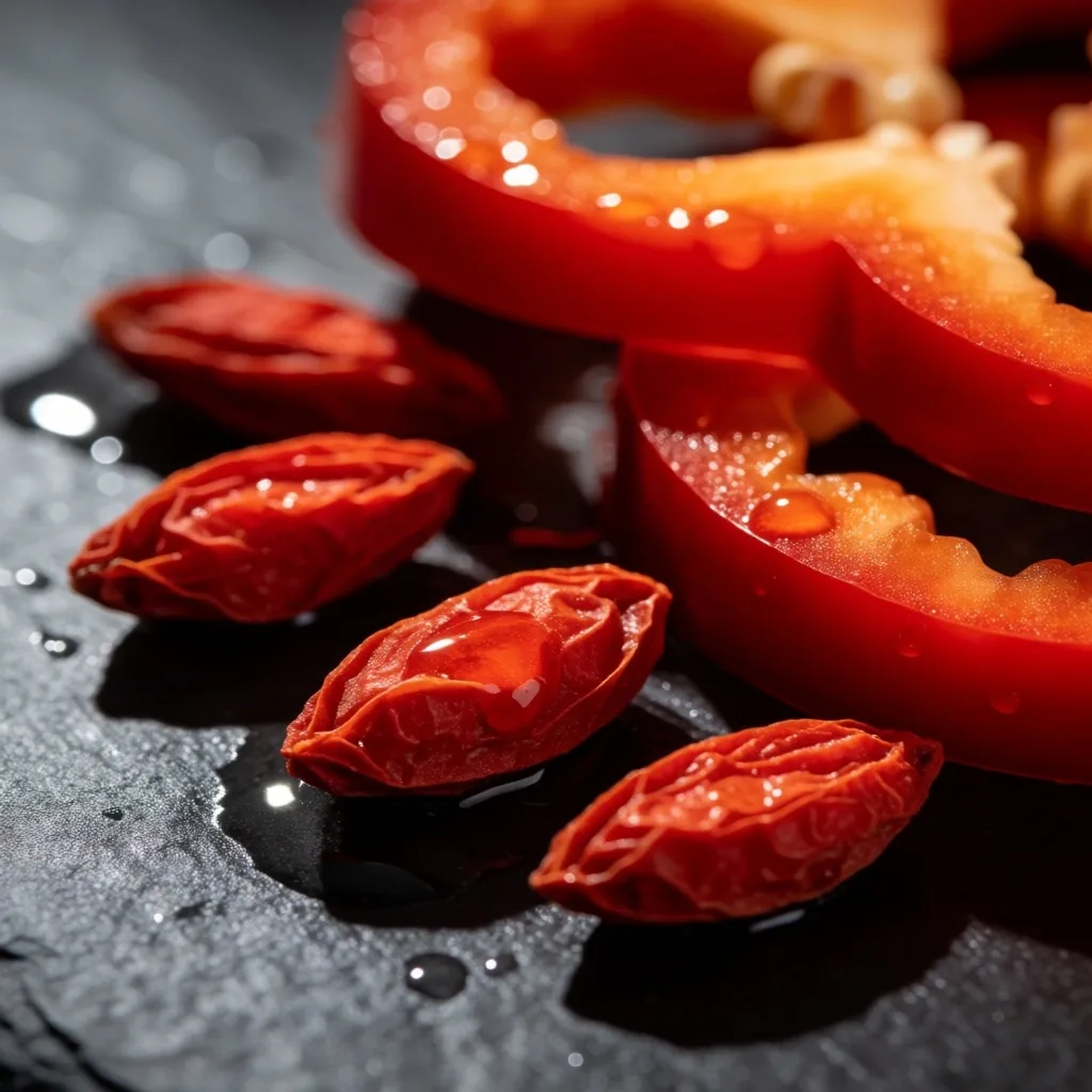 Antioxidant-rich berries and vegetables on a dark surface